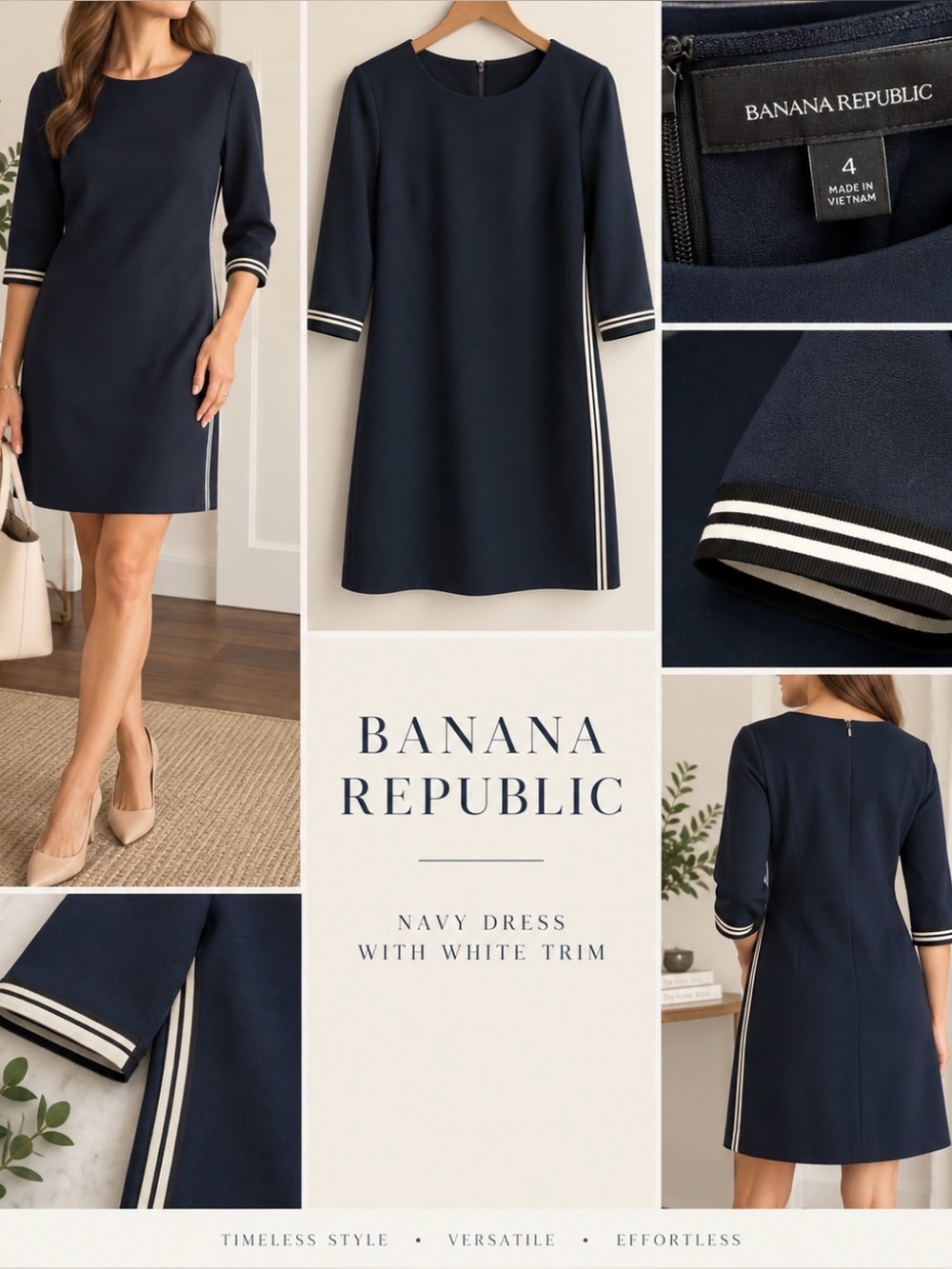 Banana Republic Navy Dress with White Trim